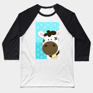 Cute Happy Cow -  Blue Dot and Heart Baseball T-Shirt